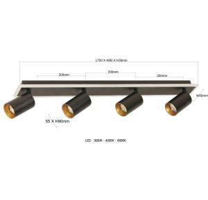Spot aplicat Plafoniera Parma Negru 4xGU10 plus LED - Img 4