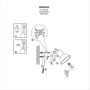 Aplica perete Astama Negru 1xE27 - Img 4