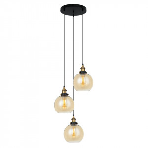 Lustra moderna neagra cu 3 pendule de sticla bej Carden