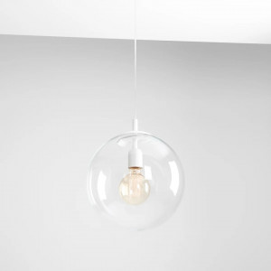 Pendul modern alb cu glob de sticla transparenta Globe