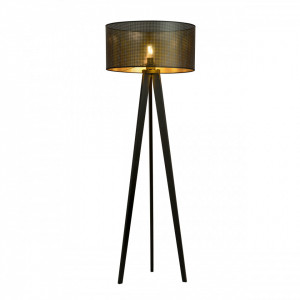 Lampadar modern negru cu interior abajur auriu Aston
