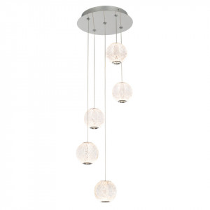 Lustra moderna chrome cu 5 pendule de sticla Rosaria
