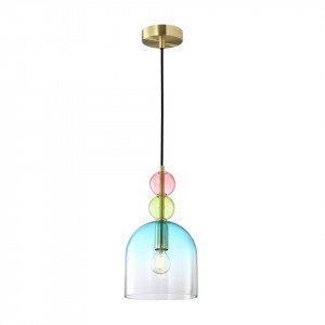 Pendul modern multicolor cu glob de sticla albastru Manso