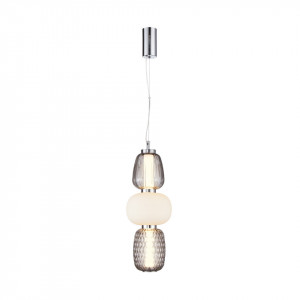 Pendul modern chrome cu 3 globuri din sticla si led Eris