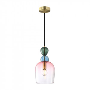 Pendul modern multicolor cu glob de sticla roz Manso