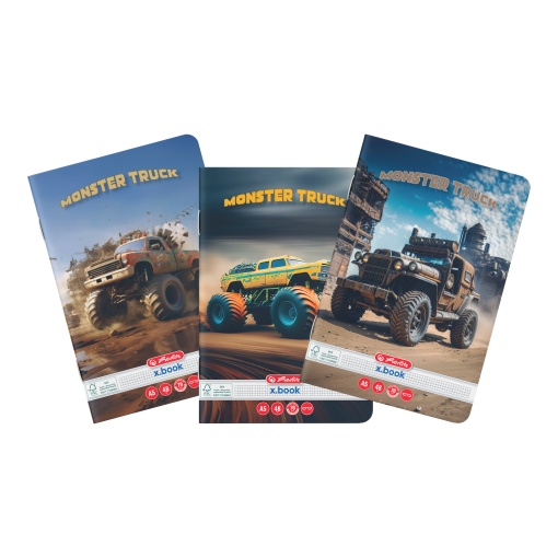 Caiet A5, 48 file, 70g/mp patratele, colturi rotunjite, motiv Monster Truck