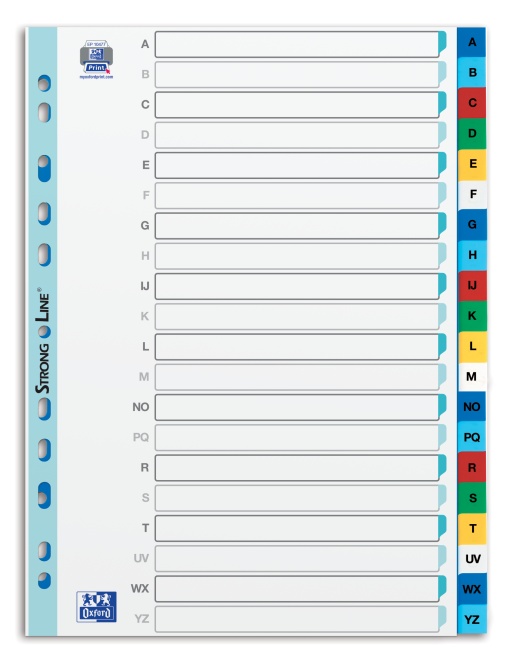 Index plastic alfabetic Oxford A4 A-Z, 20 file/set, culoare alb cu margine color