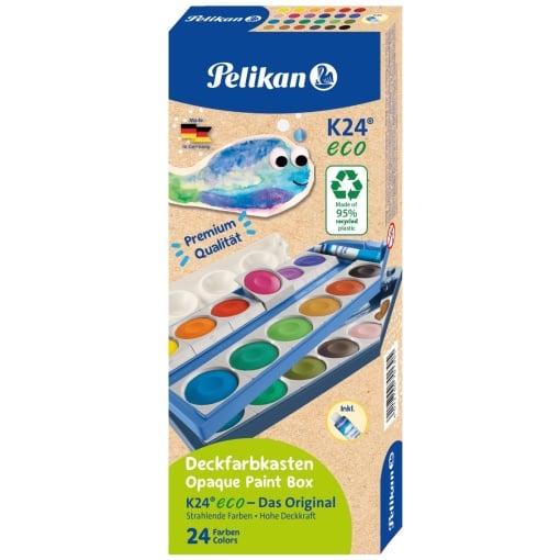 Acuarele K24 ECO din materiale reciclate, set 24 culori + alb de zinc, culoare albastru