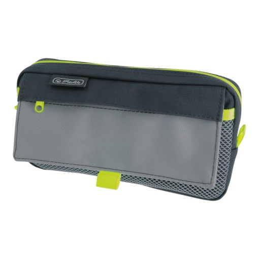 Penar tip etui 2 compartimente, culoare gri/neon
