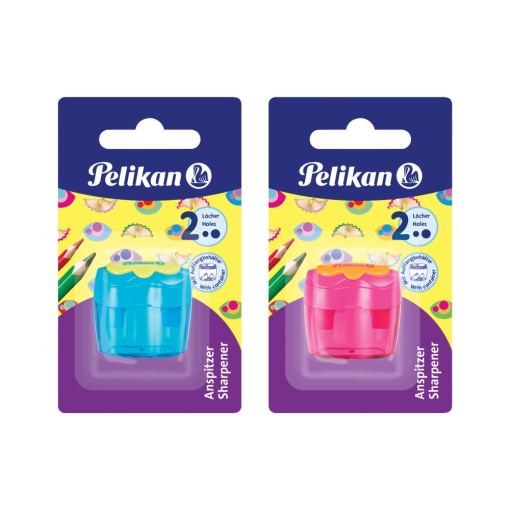 Ascutitoare plastic dubla cu container, diverse culori, blister