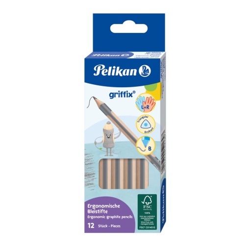 Creion grafit griffix, invata-sa-scrii, mina B, set 12