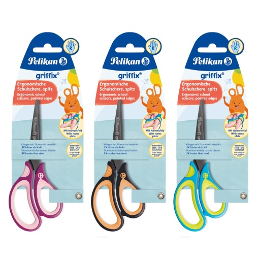 Foarfeca griffix pentru dreptaci, varf ascutit, 15cm, diverse culori, blister