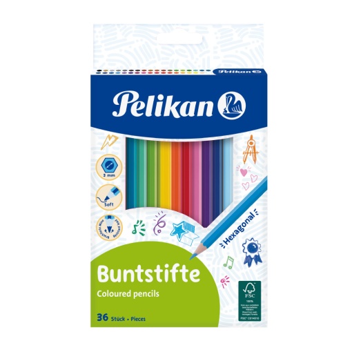 Creioane colorate hexagonale, set 36