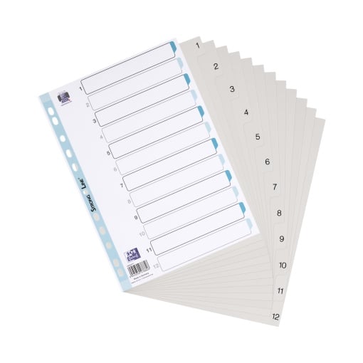 Index plastic numeric Oxford A4 1-12, 12 file/set, culoare alb