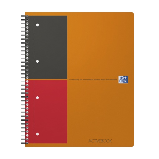 Agenda organizator Oxford International Active Book, A4+ 80 file, hartie Optik 90g/mp, spira dubla, scribzee, dictando, culoare portocalie