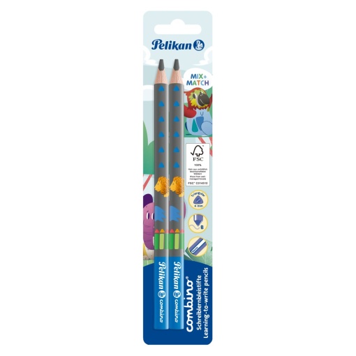 Creion grafit Combino, invata-sa-scrii, mina B, corp albastru, set 2
