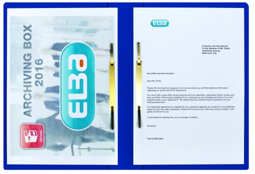 Dosar sina Elba Smart A4, mecanism dublu de arhivare, carton 320g/mp, capacitate 200 file, culoare albastru