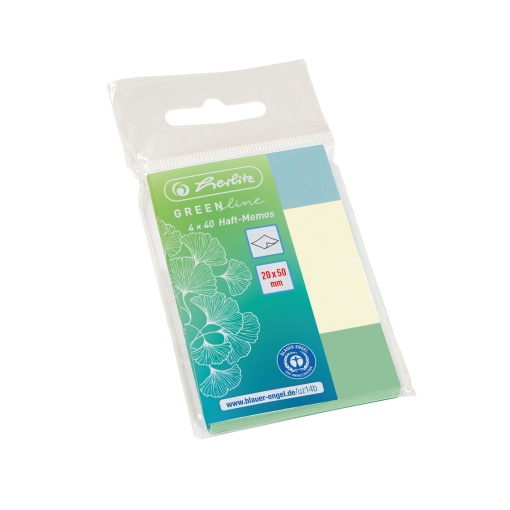 Mini bloc notite adezive 20 x 50 mm, 40 file, hartie reciclata, set 4, seria GREENline