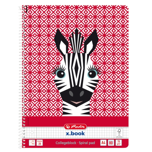 Caiet A4 cu spira, 80 file, patratele, motiv Cute Animals Zebra