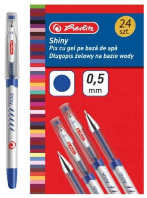Pix cu gel Shiny, 0,5 mm, albastru, set 24