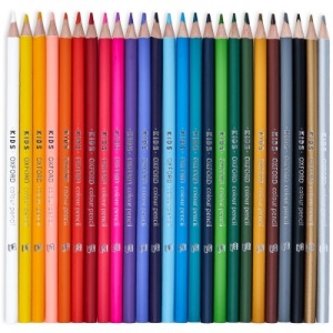 Creioane colorate rotunde Oxford Kids, mina 3 mm, set 26, include argintiu si auriu, diverse motive - Img 5