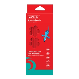 Creion grafit 2B rotund, mina 2.4 mm, include ascutitoare si manson silicon, set 10