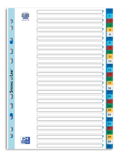 Index plastic numeric Oxford A4 1-31, 31 file/set, culori asortate