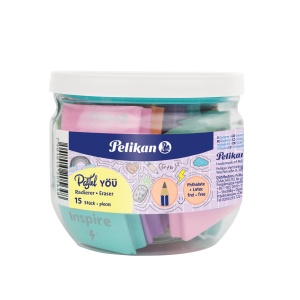 Radiera Pastel You, set 15 buc, culori asortate, in recipient de plastic