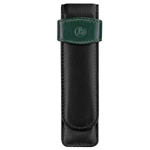 Etui de piele TG22 pentru 2 instrumente de scris, culoare negru / verde