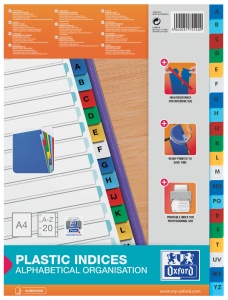 Index plastic alfabetic Oxford A4 A-Z, 20 file/set, culoare alb cu margine color - Img 2