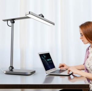 Lampa Unilux LED Pureline, 2 comutatoare tactile, timer 1h, mod lampa de noapte, functie memorie, functie stingere intarziata, cap rotativ +/-180°, brat ajustabil 150°, baza rotativa +/-170°, baza din aluminiu, culoare gri - Img 3