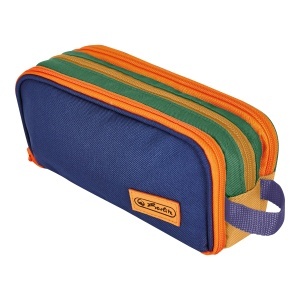 Penar tip etui Neon, 3 compartimente, albastru / portocaliu