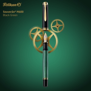 Stilou Souverän® Black Green M600, penita M aur 14k, accesorii placate aur 24k