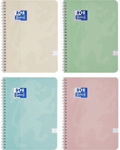 Caiet Oxford Touch Pastel, A4 80 file, hartie Optik 90g/mp, spira dubla, scribzee, patratele, diverse culori pastel