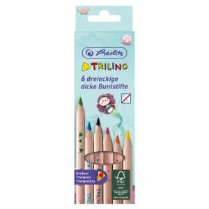 Creioane colorate triunghiulare Trilino Jumbo, mina 6 mm, motiv Mermaid, set 6