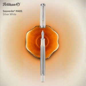 Stilou Souverän® Silver White M405, penita M aur 14k, accesorii placate paladiu