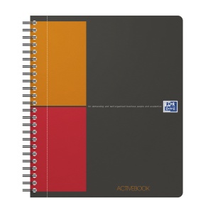 Agenda organizator Oxford International Active Book, A5+ 80 file, hartie Optik 90g/mp, spira dubla, scribzee, patratele, culoare gri