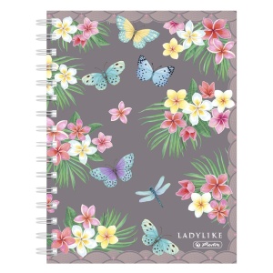 Caiet A5 cu spira, 100 file patratele, motiv Ladylike Butterflies