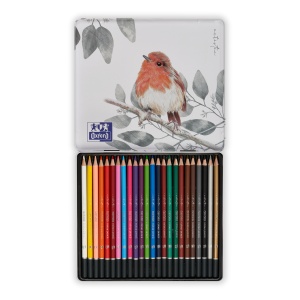 Creioane colorate rotunde, mina 3 mm, set 24 culori, in cutie metal, colectia Oxford Artistic - Img 2