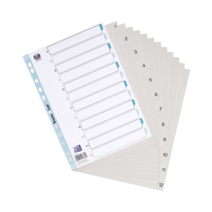 Index plastic numeric Oxford A4 1-12, 12 file/set, culoare alb - Img 1