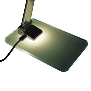 Lampa Unilux LED Popy pliabila pentru birou, comutator tactil, cablu USB detasabil, adaptor 220V, baza sticla 0.8cm, culoare alb - Img 3