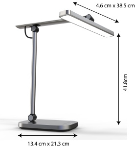 Lampa Unilux LED Pureline, 2 comutatoare tactile, timer 1h, mod lampa de noapte, functie memorie, functie stingere intarziata, cap rotativ +/-180°, brat ajustabil 150°, baza rotativa +/-170°, baza din aluminiu, culoare gri - Img 7