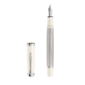 Stilou Souverän® Silver White M405, penita F aur 14k, accesorii placate paladiu - Img 3