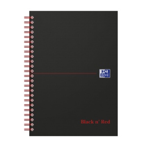 Agenda nedatata Oxford Black n' Red A5 70 file, coperta rigida, spira dubla, scribzee, patratele