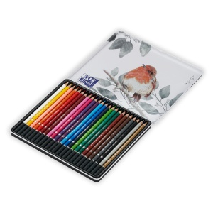 Creioane colorate rotunde, mina 3 mm, set 24 culori, in cutie metal, colectia Oxford Artistic - Img 3