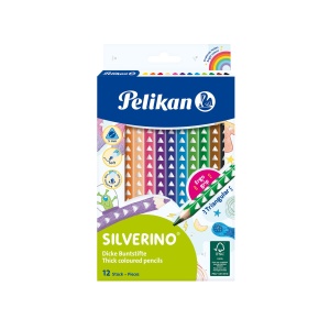 Creioane colorate triunghiulare groase Silverino, mina 3 mm, set 12