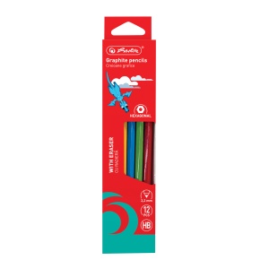 Creion grafit HB hexagonal, cu radiera, mina 2.2 mm, set 12