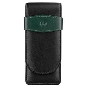Etui de piele TG32 pentru 3 instrumente de scris, culoare negru / verde