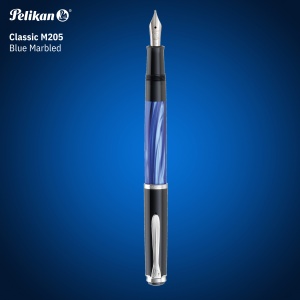 Stilou Classic Blue Marbled M205, penita M otel inoxidabil, accesorii argint