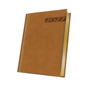 Agenda datata 2027 Premium Deluxe Teano, format A5, 352 pagini, culoare maro cu margine aurie